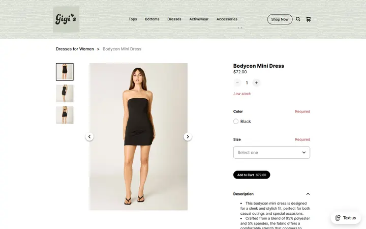 Website page titled Bodycon Mini Dress for Women | Stretchy & Stylish Fit | Gigi's Boutique
