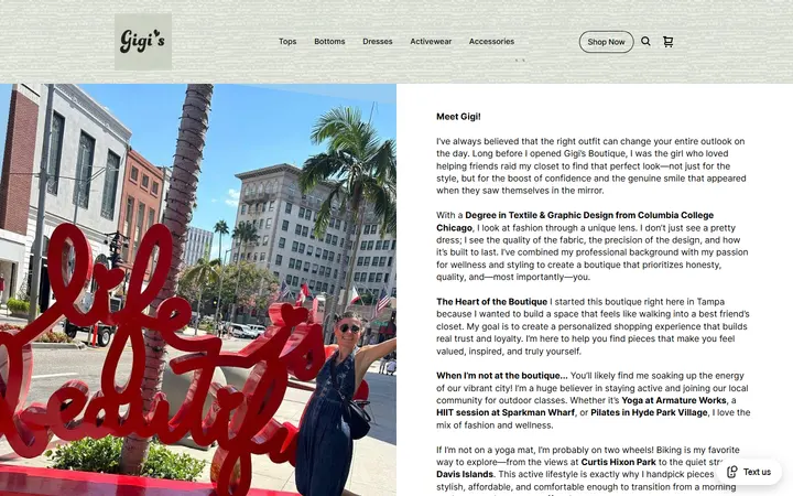 Website page titled About Us | Gigi's Boutique