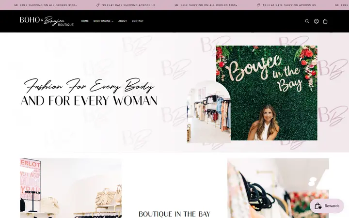 Website page titled About Stephanie Cogan – Boho and Boujee Boutique