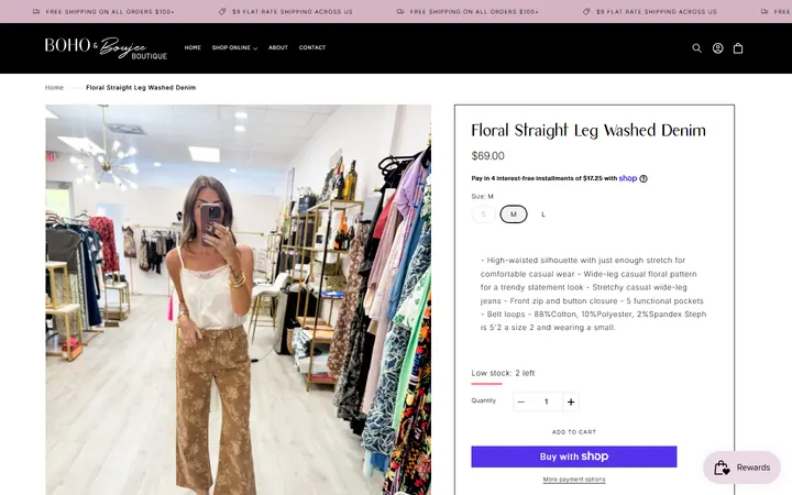 Website preview for Boho and Boujee Boutique