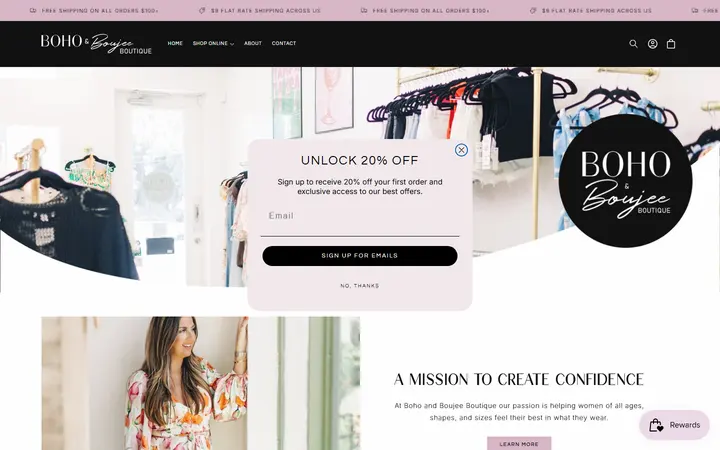 Website page titled Boho & Boujee Boutique | Everyday Clothing and Accessories – Boho and Boujee Boutique