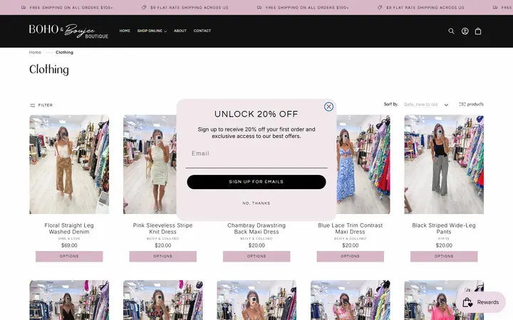 Website page titled Clothing – Boho and Boujee Boutique