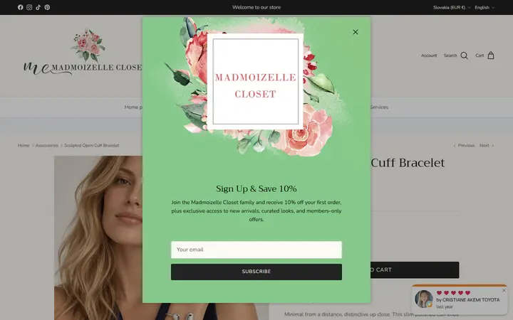 Website page titled Sculpted Open Cuff Bracelet – Madmoizelle Closet