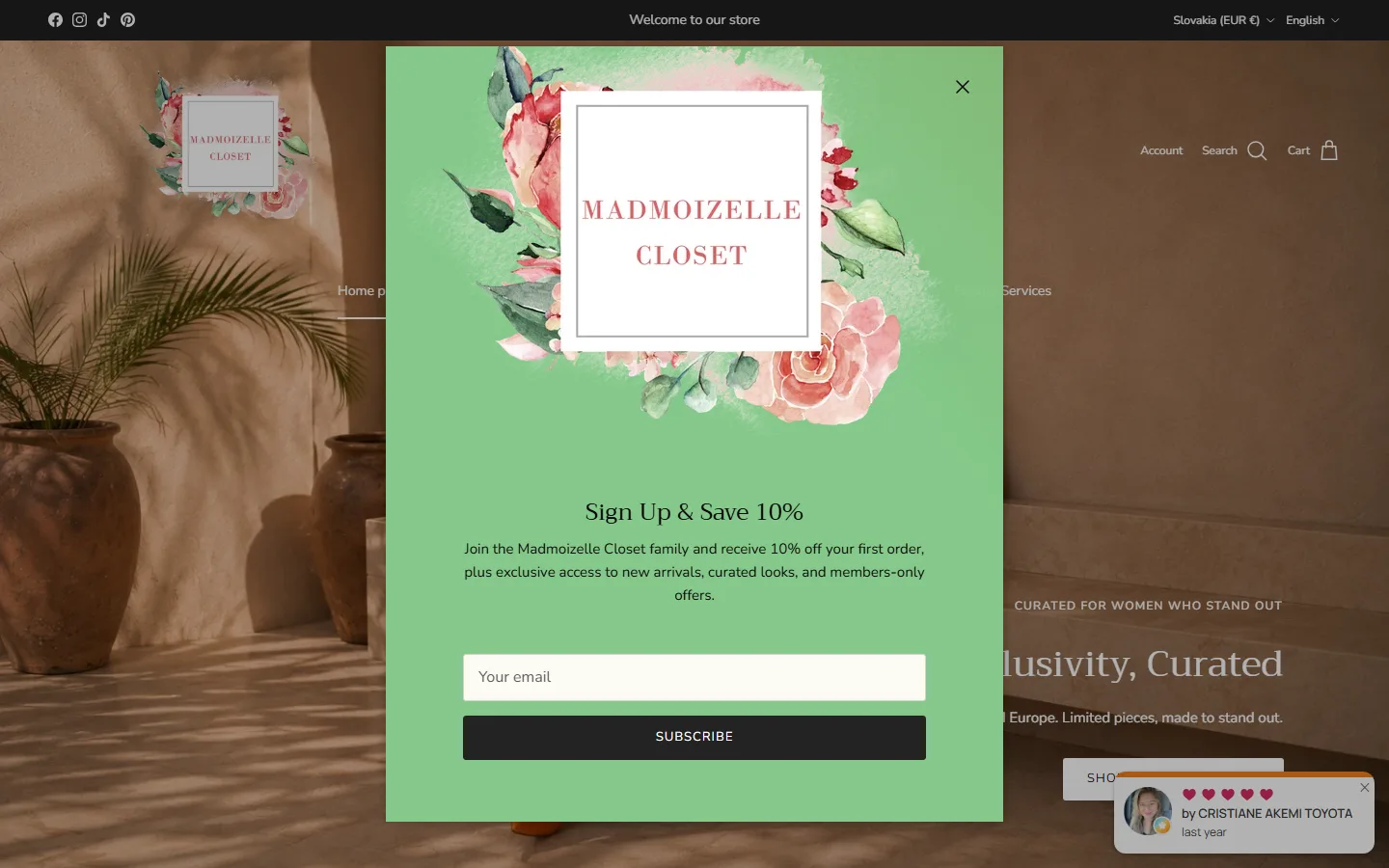 Viewport capture of Madmoizelle Closet website