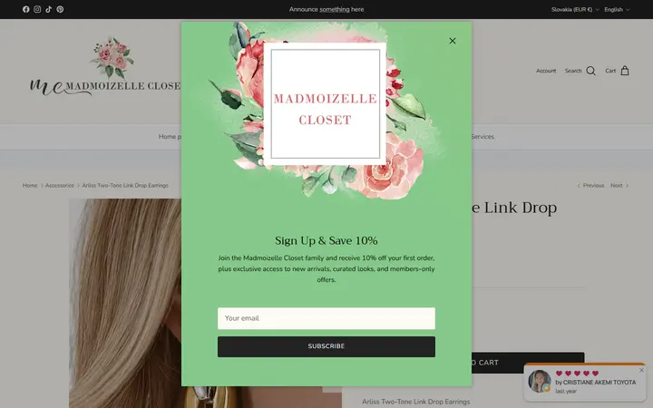 Website page titled Arliss Two-Tone Link Drop Earrings – Madmoizelle Closet