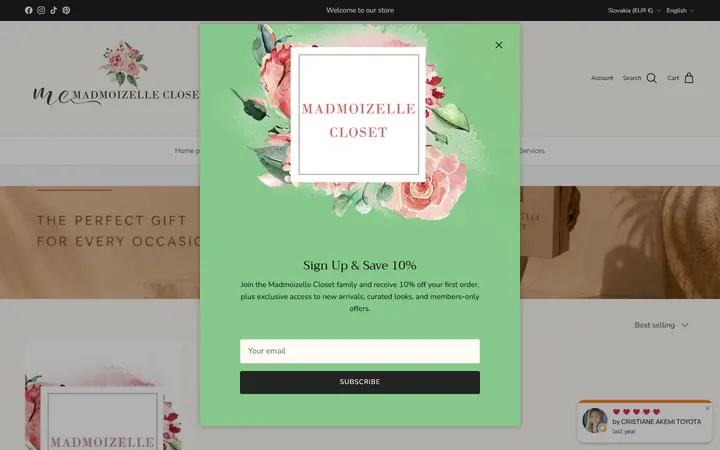 Website page titled Gift Card's – Madmoizelle Closet