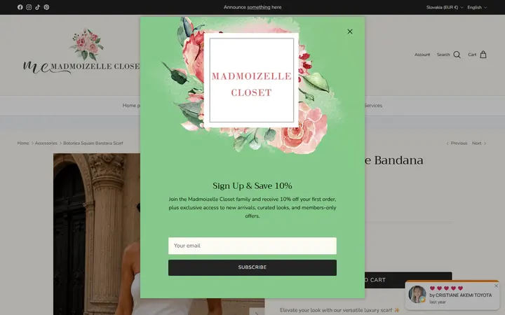 Website page titled Botonica Square Bandana Scarf – Madmoizelle Closet