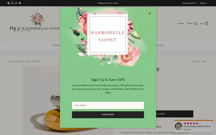 Website page titled Open Twist Ring – Madmoizelle Closet
