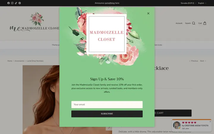 Website page titled Lariat Drop Necklace – Madmoizelle Closet