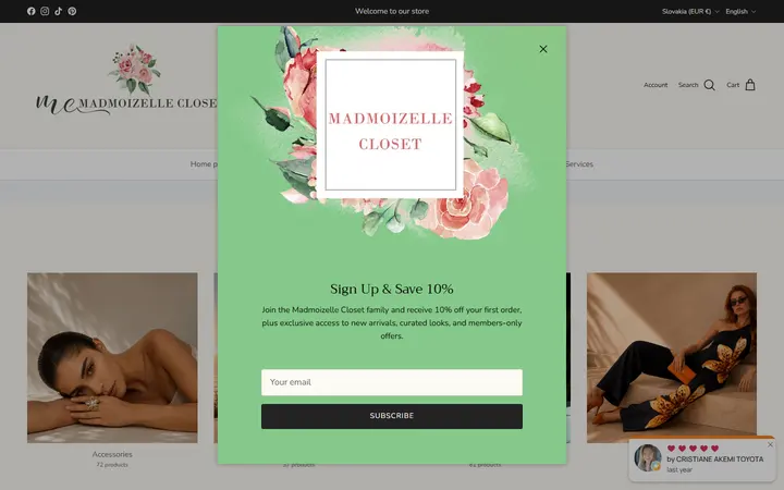 Website page titled Collections – Madmoizelle Closet