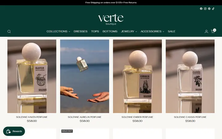 Website page titled GIFTS – Verte Boutique