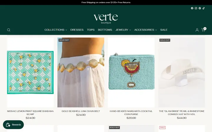Website page titled Accessories – Verte Boutique