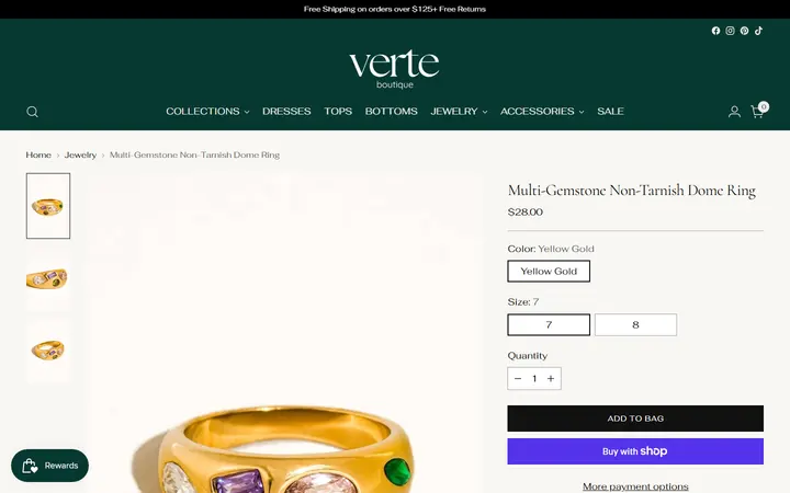 Website page titled Multi-Gemstone Non-Tarnish Dome Ring – Verte Boutique