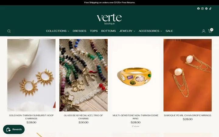 Website page titled Jewelry – Verte Boutique
