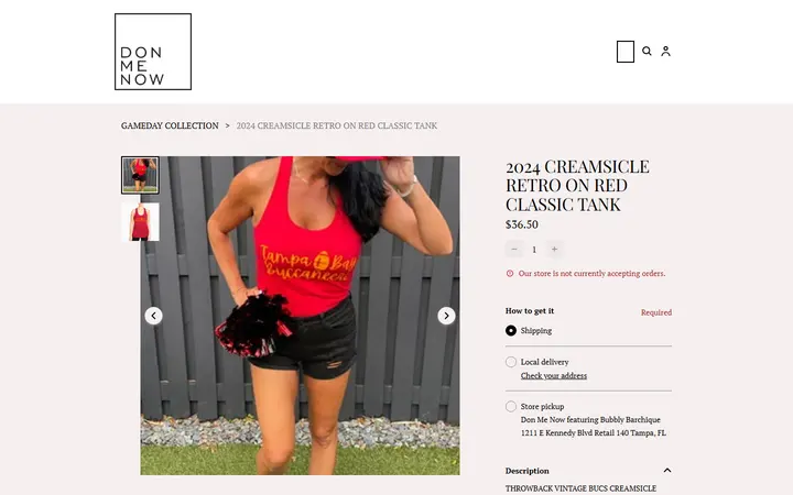 Website page titled 2024 CREAMSICLE RETRO ON RED CLASSIC TANK | DONMENOW