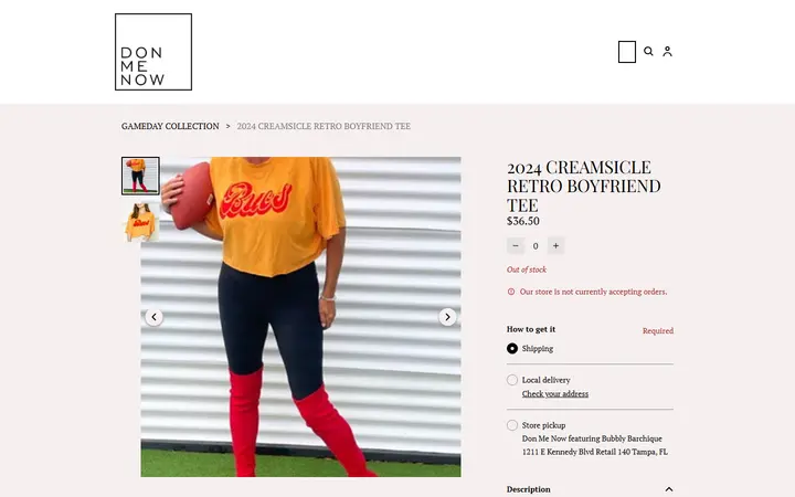 Website page titled 2024 CREAMSICLE RETRO BOYFRIEND TEE | DONMENOW