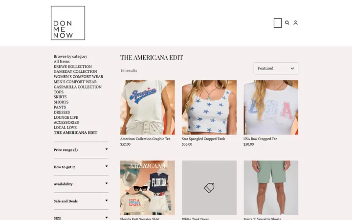 Website page titled THE AMERICANA EDIT | DONMENOW