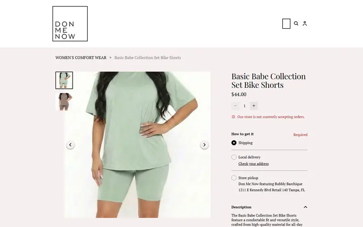 Website page titled Basic Babe Collection Set Bike Shorts | DONMENOW