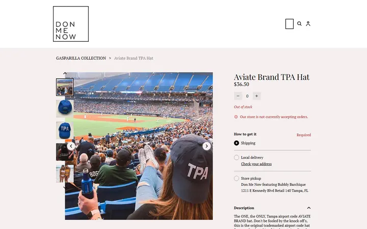 Website page titled Aviate Brand TPA Hat | DONMENOW