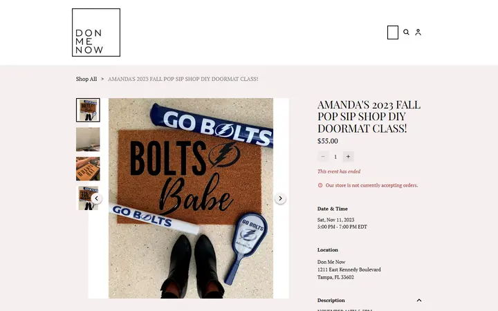 Website page titled AMANDA'S 2023 FALL POP SIP SHOP DIY DOORMAT CLASS! | DONMENOW