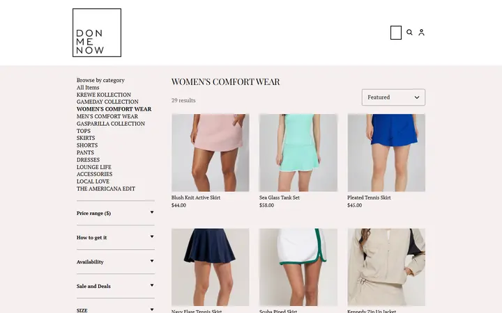 Website page titled WOMEN'S COMFORT WEAR | DONMENOW