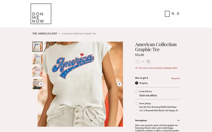 Website page titled American Collection Graphic Tee | DONMENOW