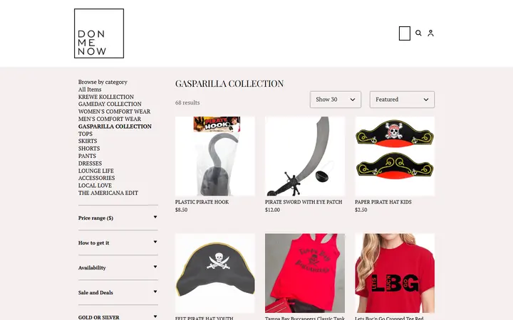 Website page titled GASPARILLA COLLECTION | DONMENOW