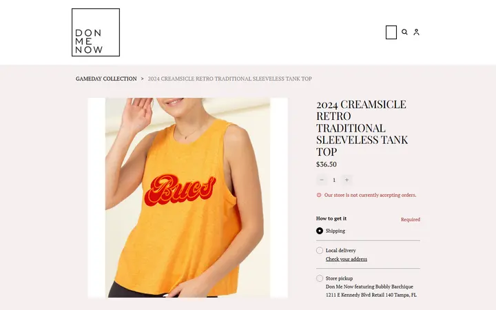 Website page titled 2024 CREAMSICLE RETRO TRADITIONAL SLEEVELESS TANK TOP | DONMENOW