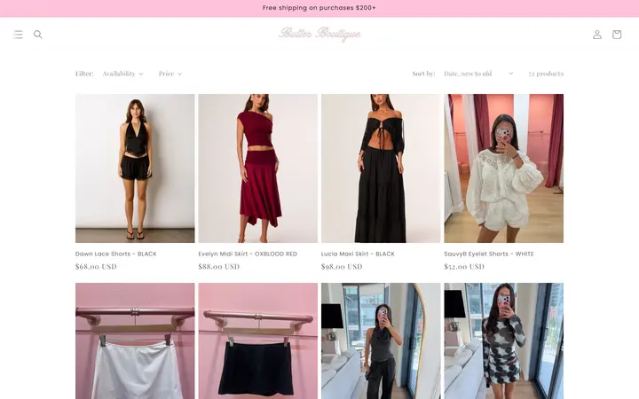 Website page titled Bottoms – BUTTER