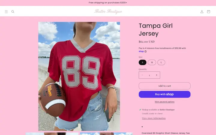 Website page titled Tampa Girl Jersey – BUTTER