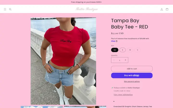 Website page titled Tampa Bay Baby Tee - RED – BUTTER