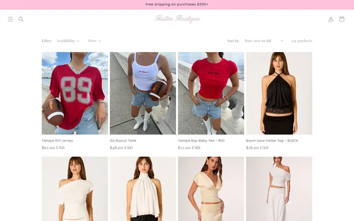 Website page titled Tops – BUTTER