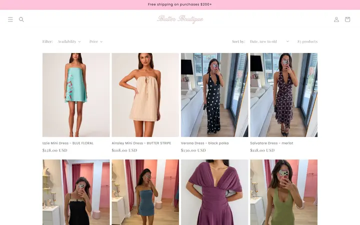 Website page titled Dresses – BUTTER
