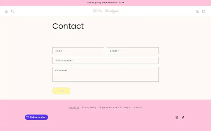 Website page titled Contact – BUTTER