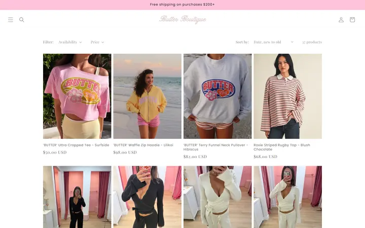 Website page titled Loungewear/Outerwear – BUTTER