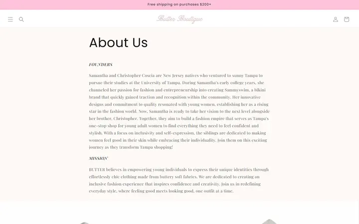 Website page titled About Us – BUTTER