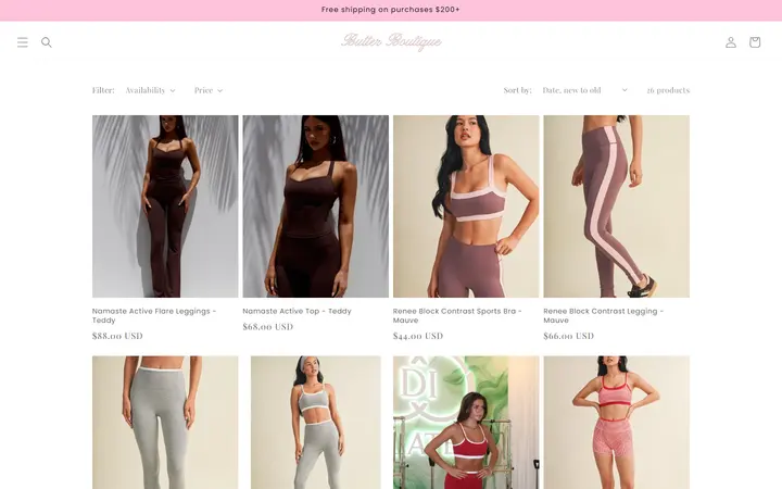 Website page titled Activewear – BUTTER