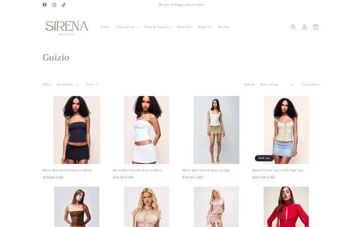 Website page titled Guizio – Sirena Boutique