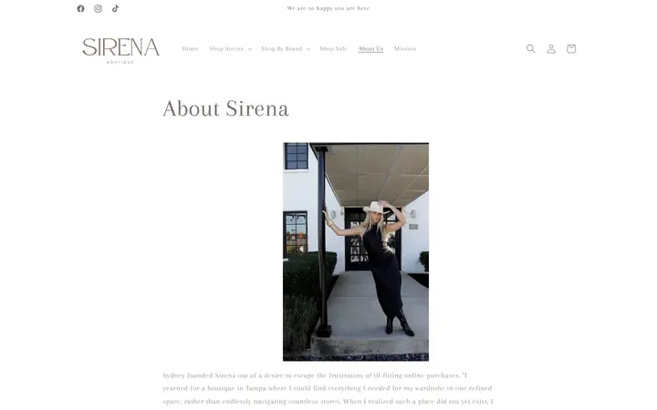 Website page titled About Sirena – Sirena Boutique