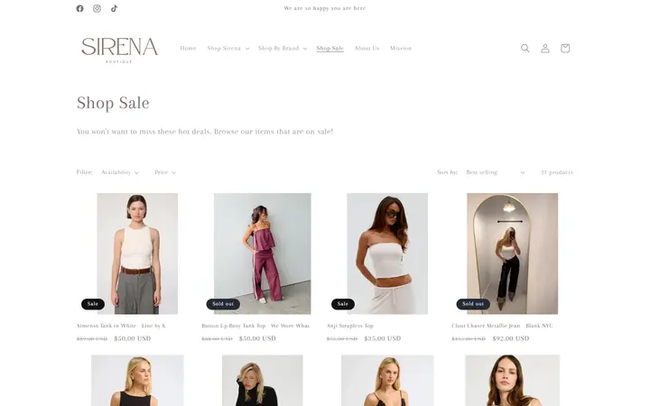 Website page titled Shop Sale – Sirena Boutique