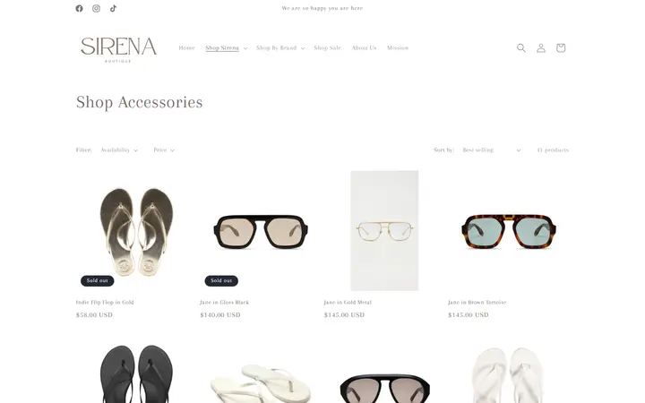 Website page titled Shop Accessories – Sirena Boutique