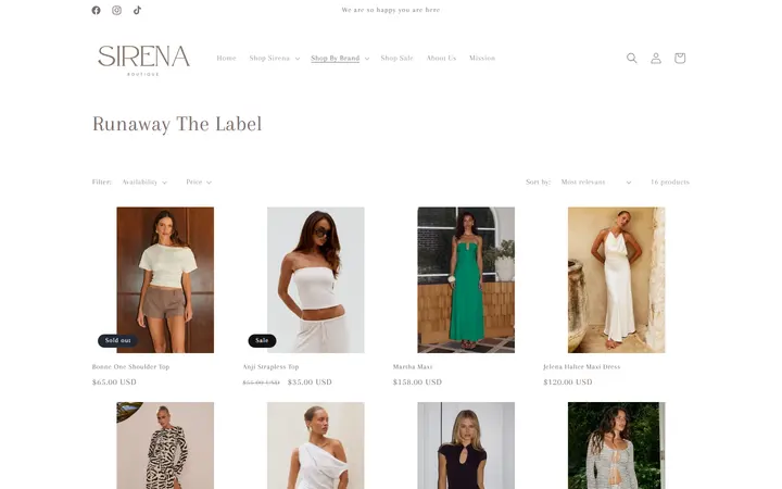 Website page titled Runaway The Label – Sirena Boutique