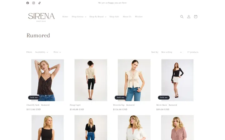 Website page titled Rumored – Sirena Boutique