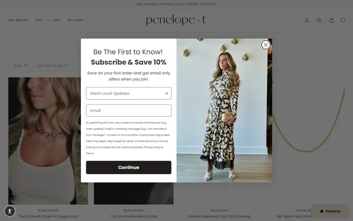 Website page titled FINE JEWELRY – Penelope T