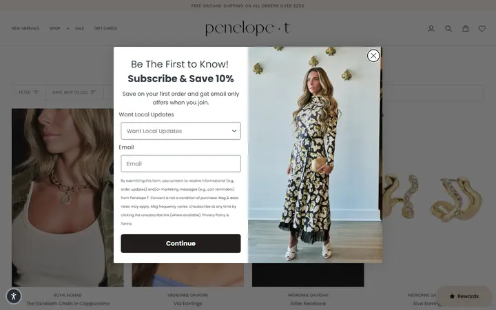 Website page titled JEWELRY – Penelope T