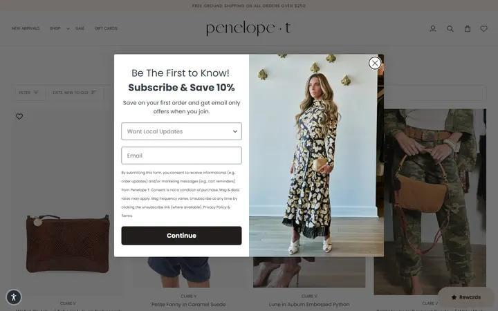 Website page titled HANDBAGS – Penelope T