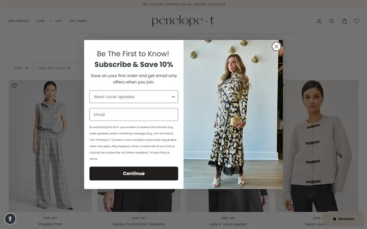 Website page titled CLOTHING – Penelope T