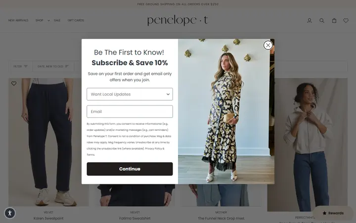 Website page titled LOUNGE WEAR – Penelope T
