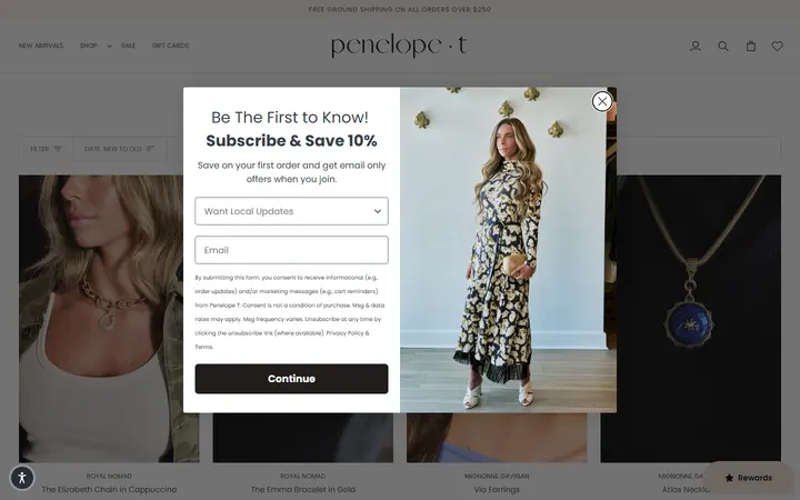 Website page titled JEWELRY – Penelope T