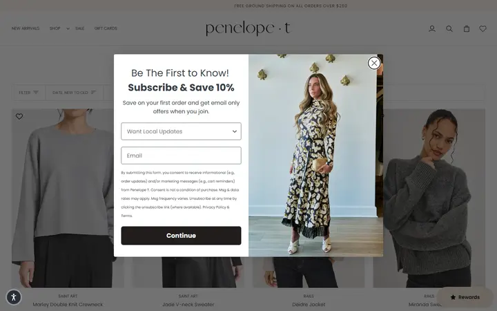 Website page titled SWEATERS AND JACKETS – Penelope T